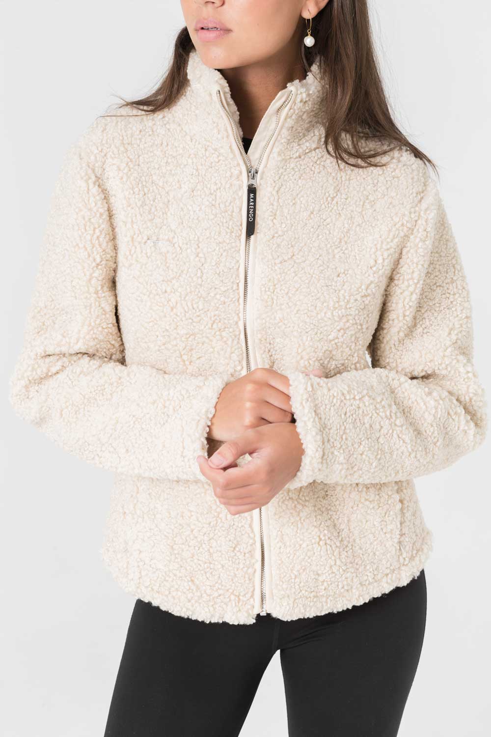 Beige pile jacket arms