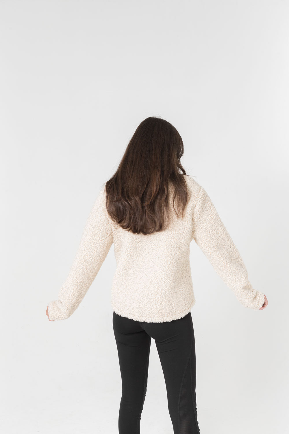 Beige pile jacket back pose