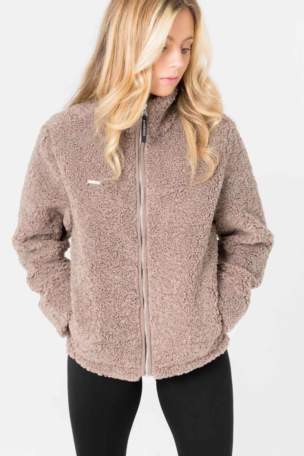 Brown pile jacket front pose