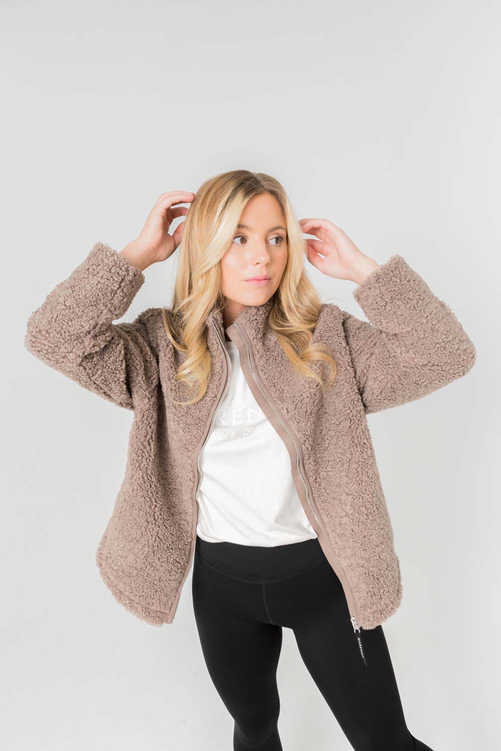 Brown pile jacket front open