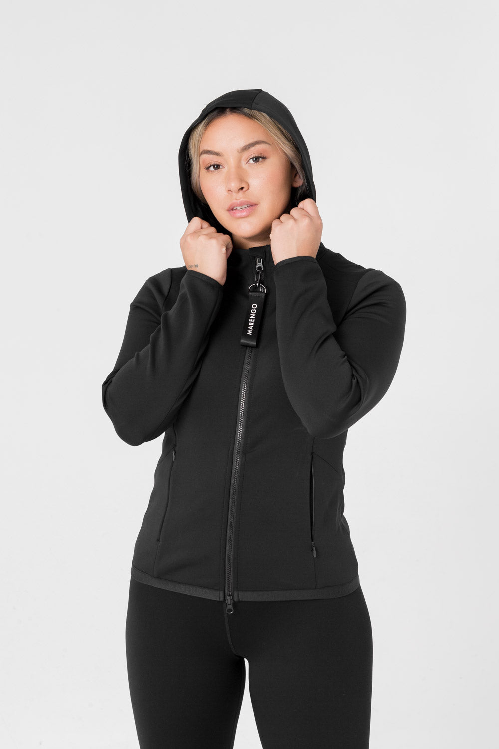 Black hybrid jacket with hood