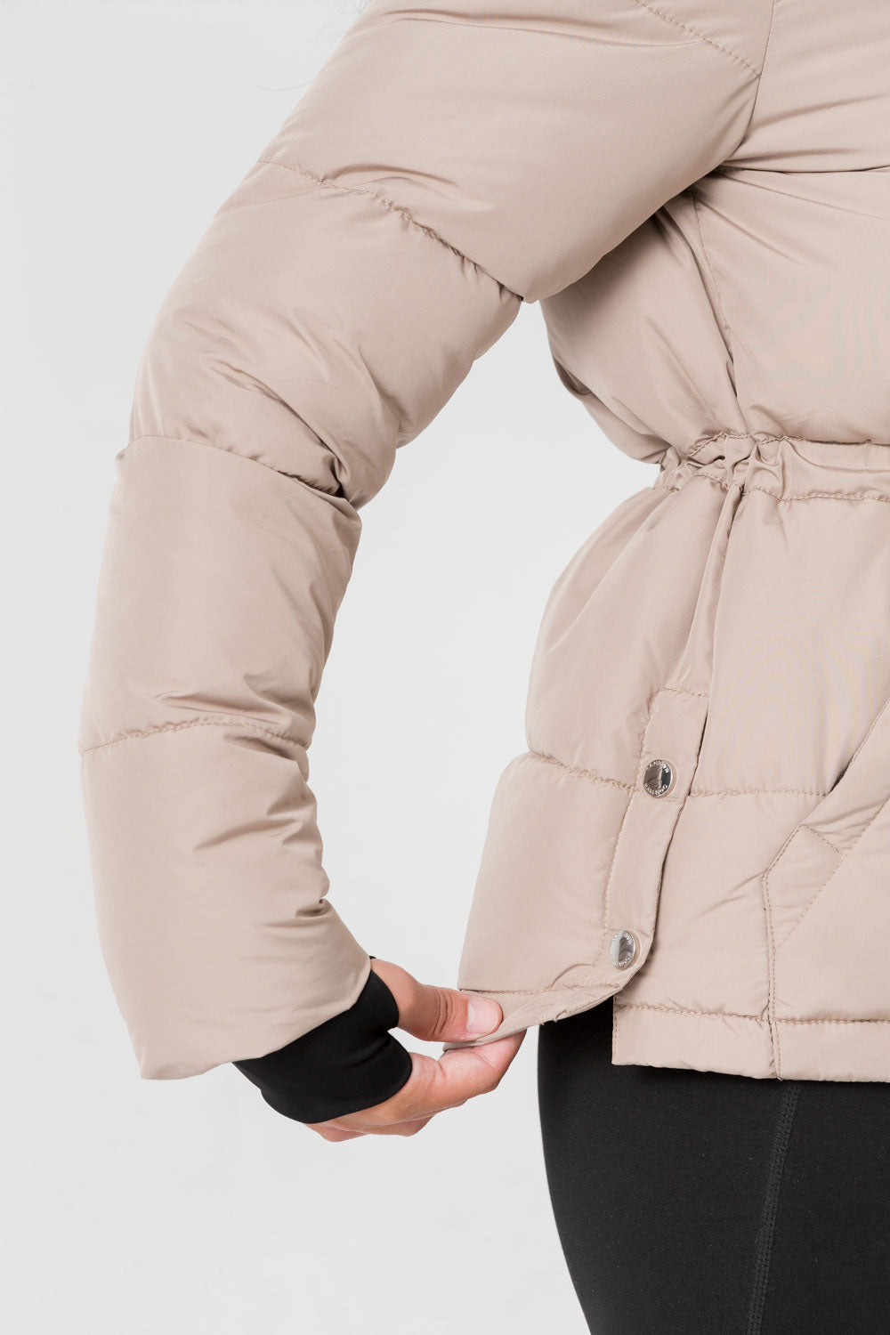 Beige padded jacket side buttons